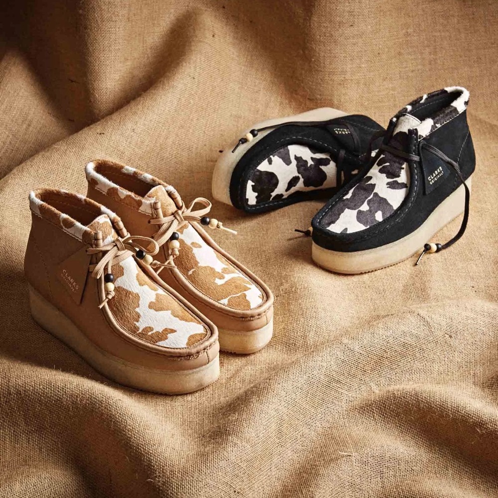Women’s Clarks Wallabee Wedge Black Cow Print